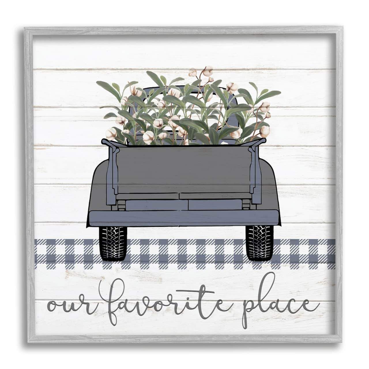Stupell Industries Favorite Place Truck Wood Texture Blue Word Design Framed Wall Art